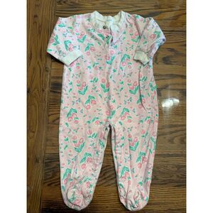Vintage Agabang Pink Tulip Print Cotton Footed Sleeper Pajama Size 12 Months